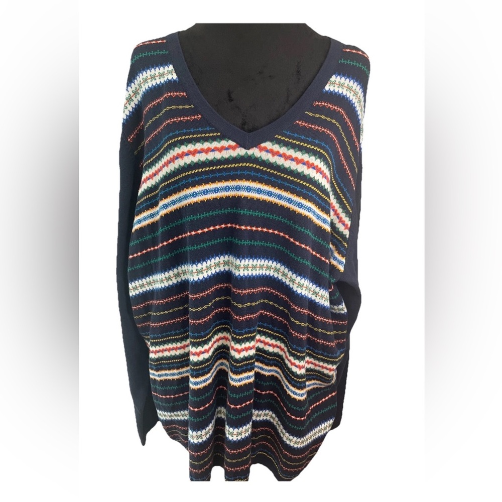 Tommy Hilfiger ladies Fair Isle type heart‎ navy V-neck cotton sweater size 2X